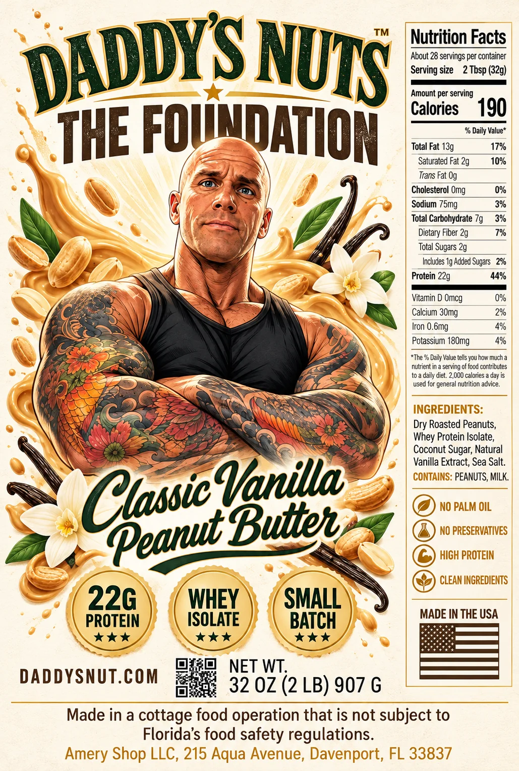 Daddy's Nuts The Foundation classic vanilla protein peanut butter label