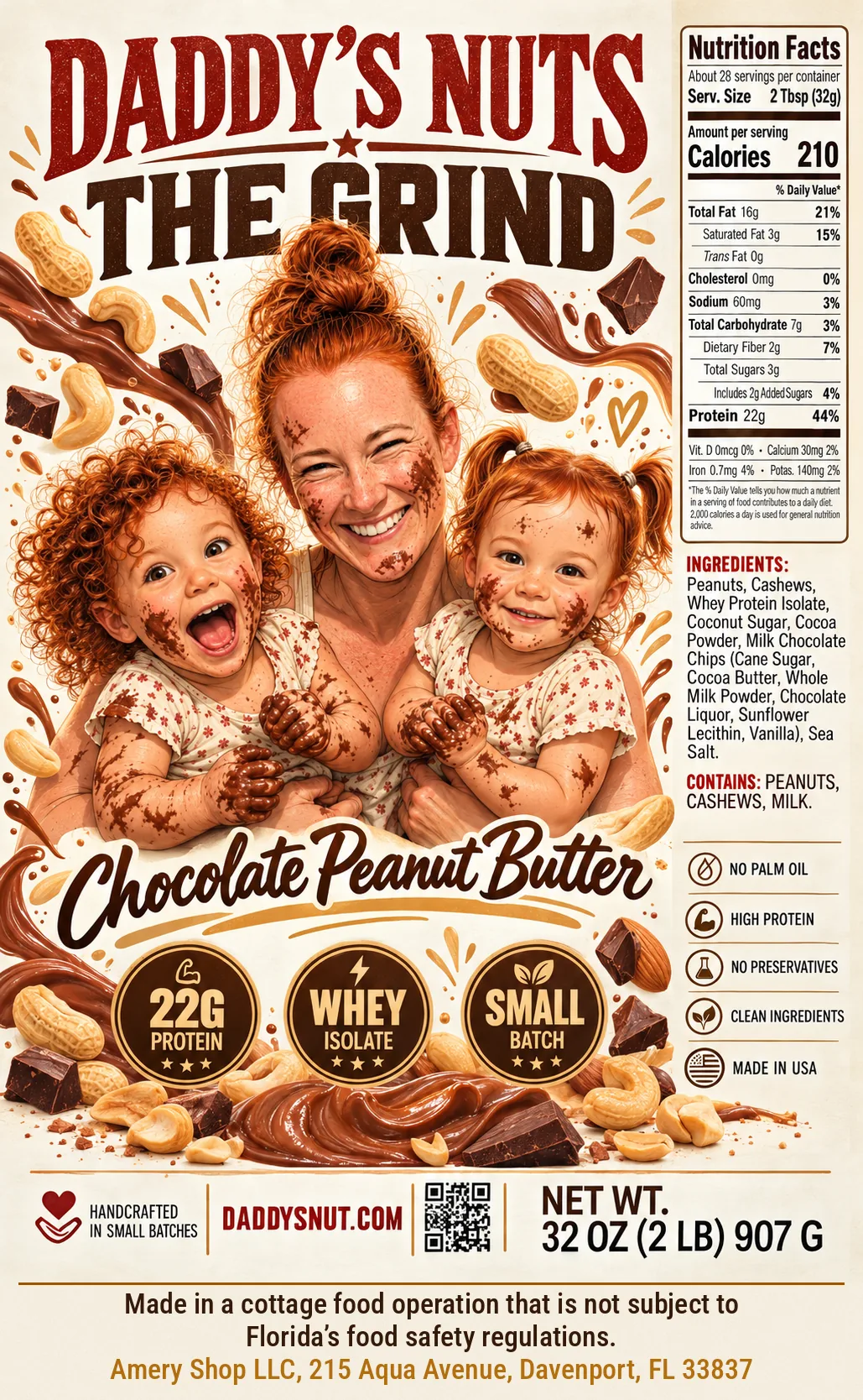 Daddy's Nuts The Grind chocolate peanut butter label